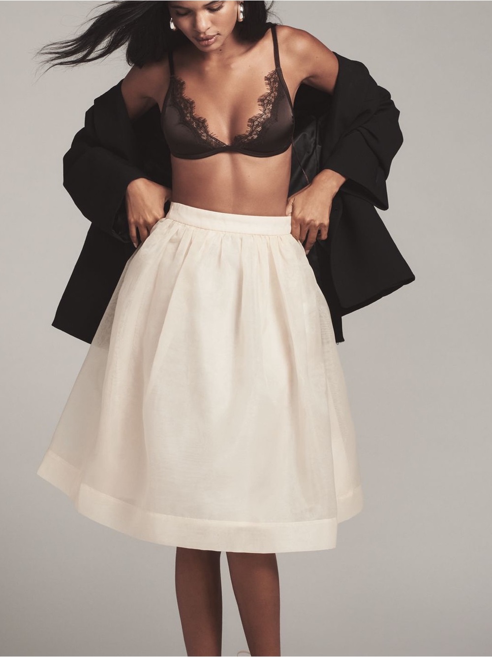 English Factory Endless Rose Organza Cream A-Line Midi Skirt
